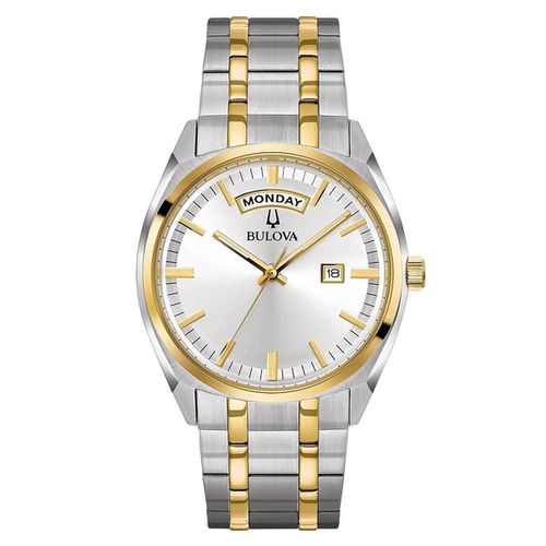 Men's Classic Two Tone Yellow Gold Steel Watch - Quartz Silver Dial / 98C127 - Bulova - Modalova
