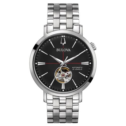 Men's Classic Automatic Watch - Black Dial Steel Bracelet / 96A199 - Bulova - Modalova