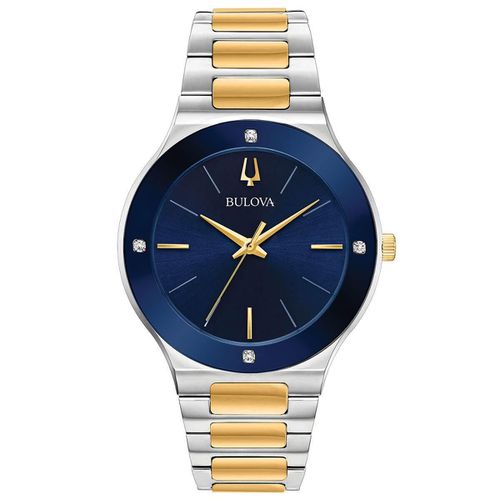 Men's Bracelet Watch - Futuro Quartz Blue Dial Two Tone Steel Diamond / 98E117 - Bulova - Modalova