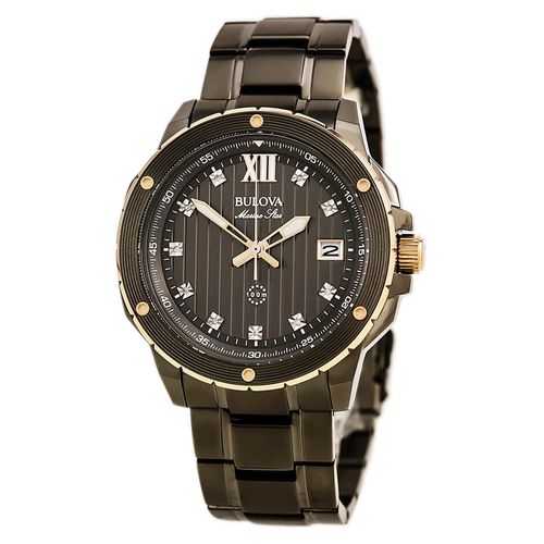 Men's Diamond Grey Steel Bracelet Watch - Marine Star Grey Dial / 98D128 - Bulova - Modalova