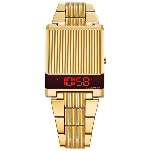 Men's Digital Watch - Computron Red Dial Yellow Gold Bracelet / 97C110 - Bulova - Modalova