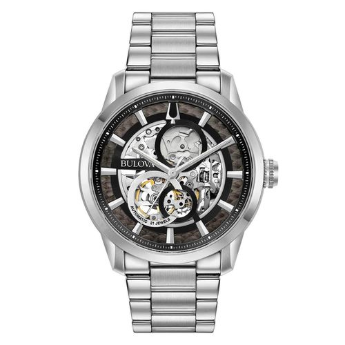Men's Steel Bracelet Watch - Classic Automatic Semi-Skeleton Dial / 96A208 - Bulova - Modalova