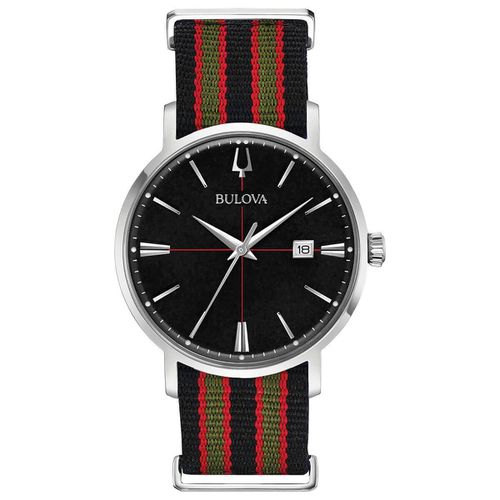 Men's Quartz Watch - Classic Black Dial Striped Nylon Strap / 96B317 - Bulova - Modalova