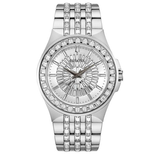 Men's Quartz Watch - Phantom Baguette Crystal Silver Tone Bracelet / 96A236 - Bulova - Modalova