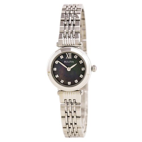 Women's Diamond Watch - Classic Quartz Steel Bracelet Black MOP Dial / 96P169 - Bulova - Modalova