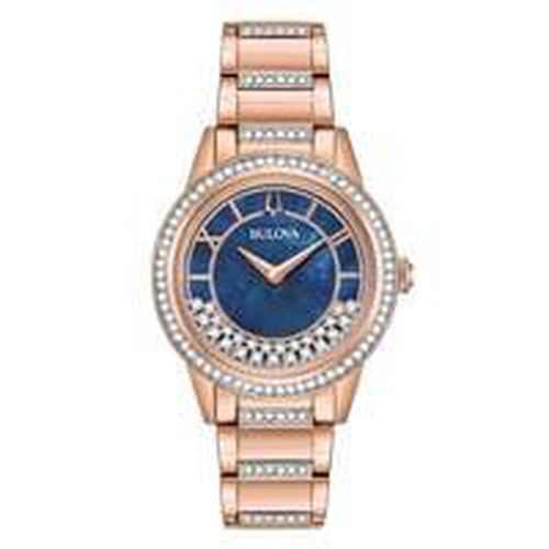 Women's Steel Bracelet Watch - Crystal TurnStyle MOP Dial Rose Gold / 98L247 - Bulova - Modalova