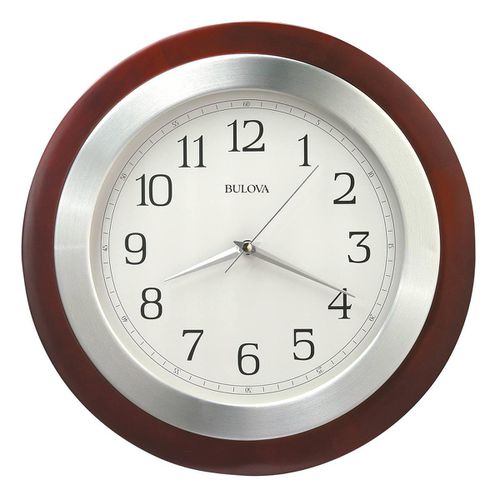 Wall Clock - Reedham Walnut Hardwood & Aluminum White Dial / C4228 - Bulova - Modalova