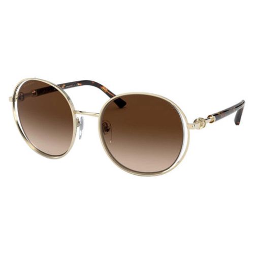 Women's Sunglasses - Pale Gold Round Frame Brown Gradient Lens / BV6135 278/13 - BVLGARI - Modalova
