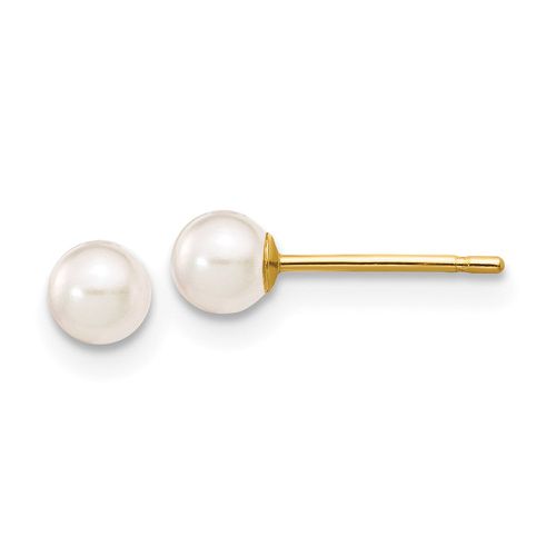 K 3-4mm Round White Saltwater Akoya Cultured Pearl Stud Post Earrings - Jewelry - Modalova