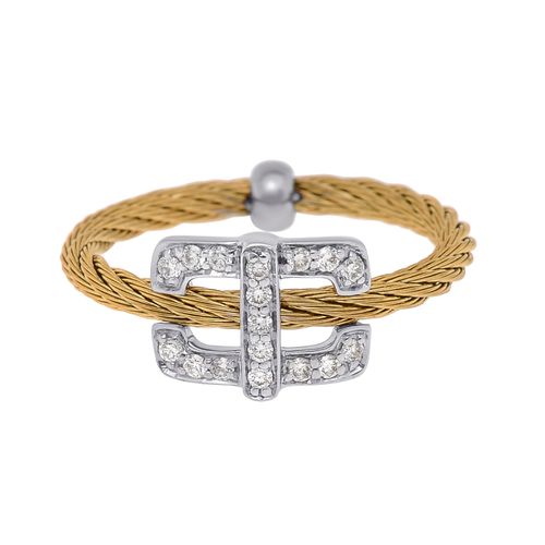 Stainless Steel and 18K White Gold, Diamond Cable Ring Sz. 6.5 02-37-S295-11 - Alor - Modalova