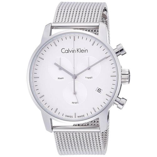 Men's Chronograph Watch - City Date Silver Dial Mesh Bracelet / K2G27126 - Calvin Klein - Modalova