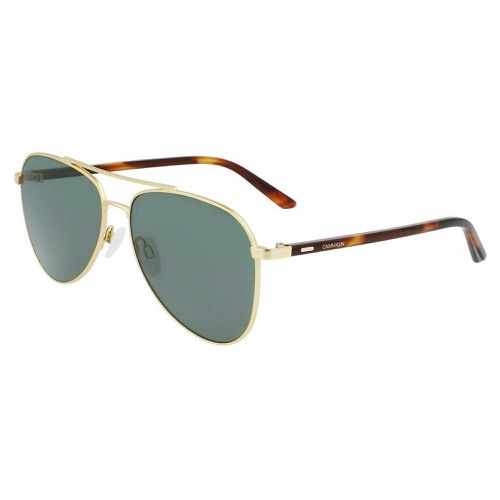 Unisex Sunglasses - Satin Gold Metal Full Rim Pilot Frame / CK21306S 718 - Calvin Klein - Modalova