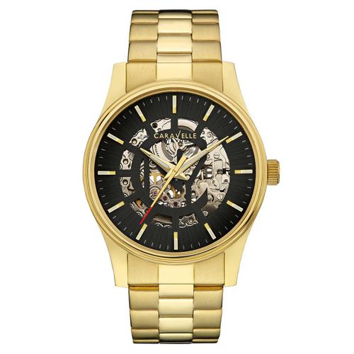 A107 Men's New York Skeleton Dial Gold Yellow Steel Automatic Watch - Caravelle - Modalova