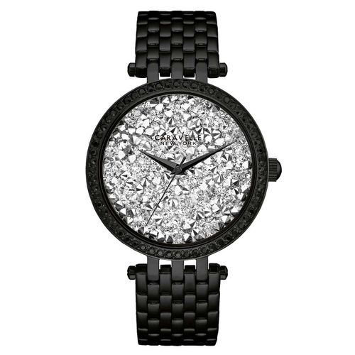 L160 Women's Black Steel Bracelet Quartz Silver Rock Crystal Dial Watch - Caravelle - Modalova