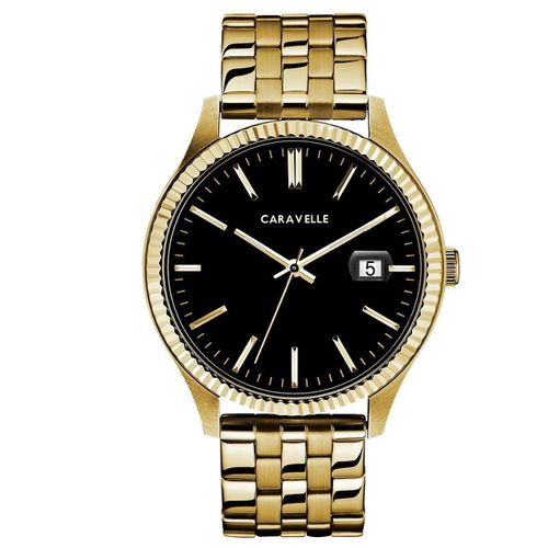Men's Bracelet Watch - Quartz Black Dial Yellow Gold Stainless Steel / 44B121 - Caravelle - Modalova