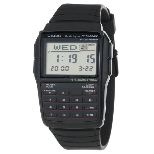 DBC32-1A Men's Multi Lingual Data Bank Grey Dial Black Rubber Strap Digital Alarm Calculator Watch - Casio - Modalova