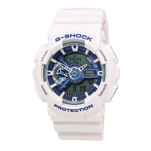 GA110WB-7A Men's G-Shock Alarm White Resin Strap Ana-Digi Blue Dial Quartz Dive Watch - Casio - Modalova