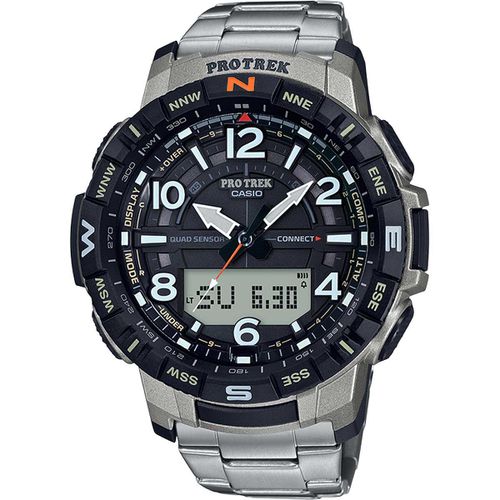 Men's Quartz Watch - Pro Trek Compass Silver Titanium Bracelet / PRTB50T-7 - Casio - Modalova