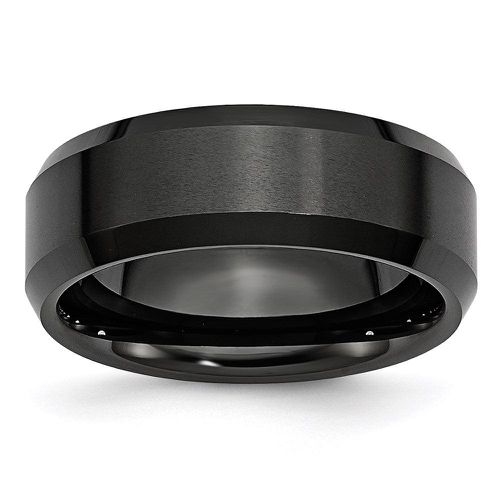 Ceramic Black 8mm Beveled Edge Brushed and Polished Band - Chisel - Modalova
