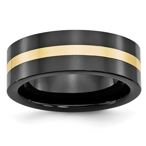 Ceramic Flat Black with 14k Inlay 8mm Polished Band - Chisel - Modalova