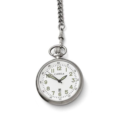 Stainless Steel White Dial Pocket Watch - Chisel - Modalova