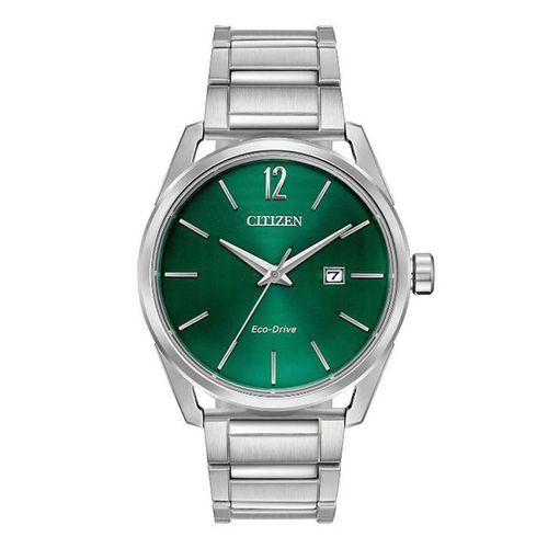 Men's Bracelet Watch - Drive Green Dial Eco-Drive Silver Tone / BM7410-51X - Citizen - Modalova