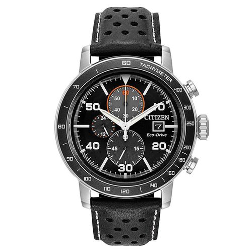 Men's Chronograph Watch - Brycen Eco-Drive Black Dial Black Leather Strap - Citizen - Modalova