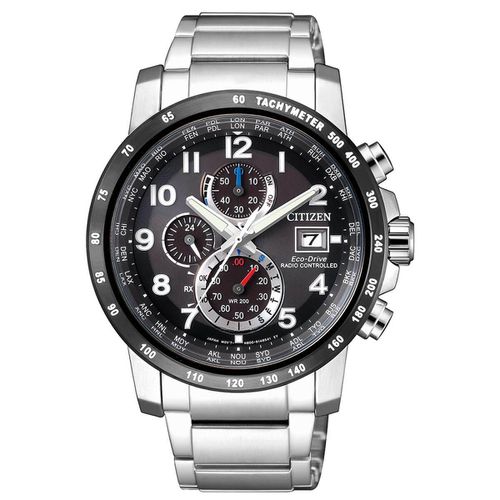 Men's Chronograph Watch - Eco-Drive Black Dial Steel Bracelet / AT8124-83E - Citizen - Modalova