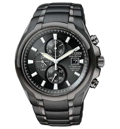 Men's Chronograph Watch - Eco-Drive Black IP Titanium Black Dial / CA0265-59E - Citizen - Modalova
