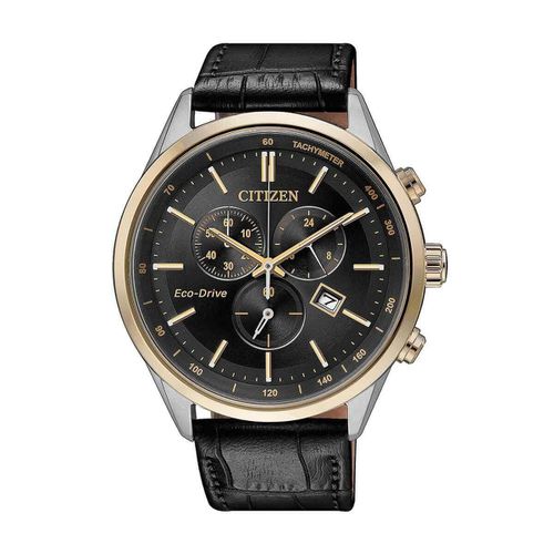 Men's Chronograph Watch - Eco-Drive Black Leather Strap / AT2144-11E - Citizen - Modalova