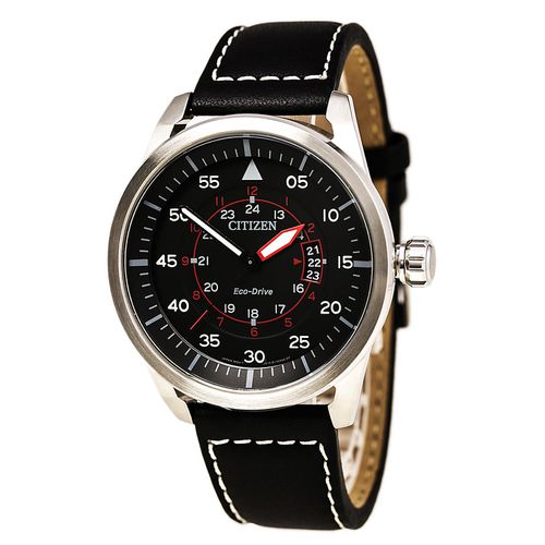 Men's Leather Strap Watch - Avion Eco-Drive Black Dial / AW1361-01E - Citizen - Modalova