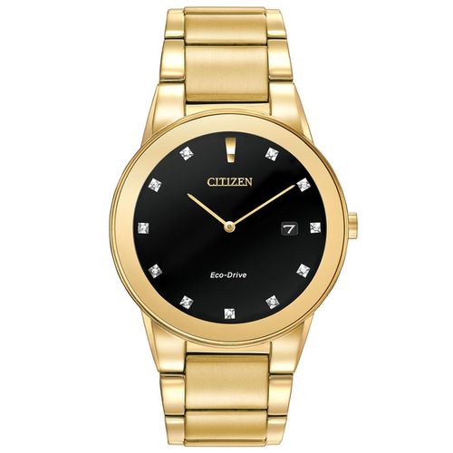 AU1062-56G Men's Axiom Black Dial Yellow Gold Steel Bracelet Watch - Citizen - Modalova