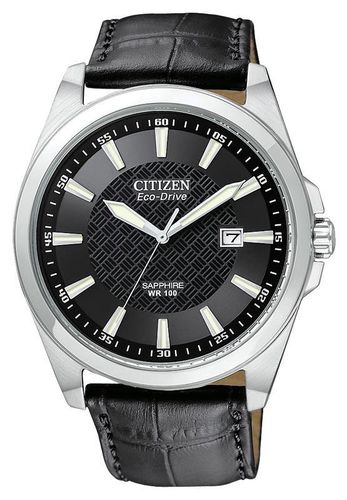 BM7100-16E Men's Eco Drive Black Dial Leather Strap Watch - Citizen - Modalova