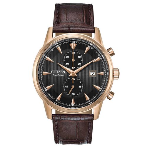 CA7003-06E Men's Corso Chronograph Black Dial Brown Leather Strap Eco-Drive Watch - Citizen - Modalova