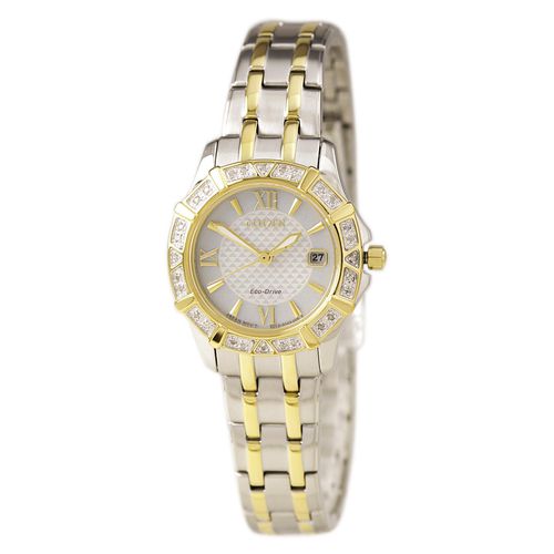 EW2364-50A Women's Diamond Accented Bezel White Textured Dial Two Tone Steel Watch - Citizen - Modalova