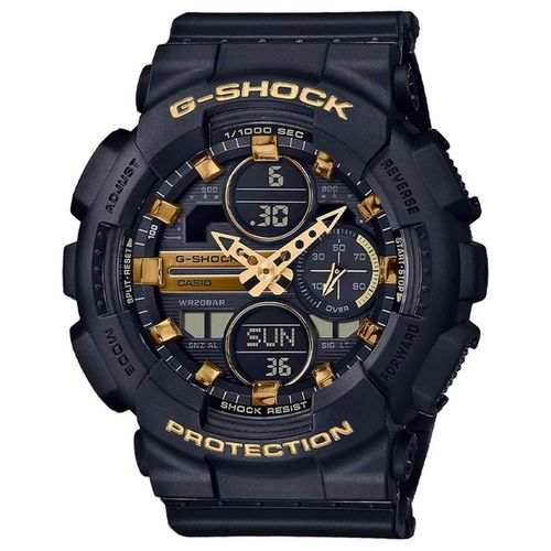 Women's Alarm Watch - G-Shock Black and Gold Tone Dial Resin Strap / GMAS140M-1A - Casio - Modalova