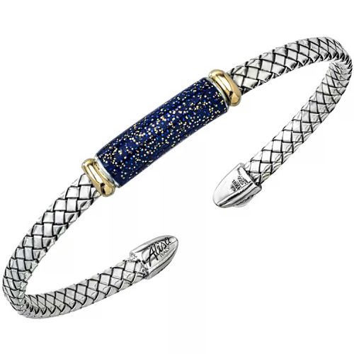 Italy Women's Bracelet - Enamel Cuff Blue Speckled Center Bar Silver / VHB 1584 BLS - Alisa - Modalova