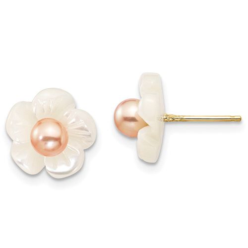 K 3-4mm Pink FW Cultured Pearl w/10mm MOP Flower Post Earrings - Jewelry - Modalova