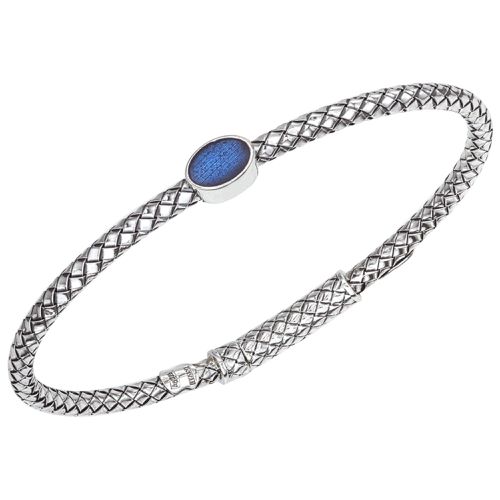 Italy Women's Bracelet - Enamel Oxidized Blue Oval Shape Ornament / VHB 1531 BL - Alisa - Modalova