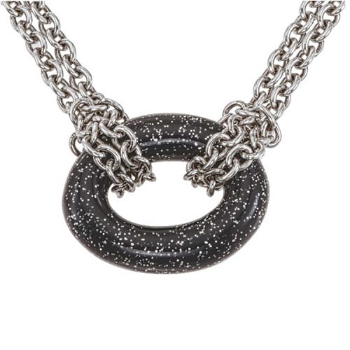 Italy Women's Necklace - Enamel Double Link Chain with Black Speckle / VHN 1607 BS - Alisa - Modalova