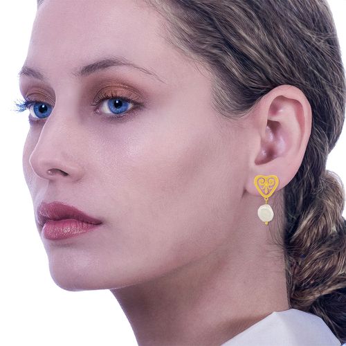 Gold Earrings Anthem With Pearls - Aelia Crafts - Modalova