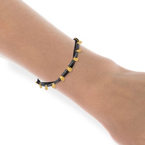 Black Cord Bracelet With Gold Elements & Hematites - Tzomaka - Modalova