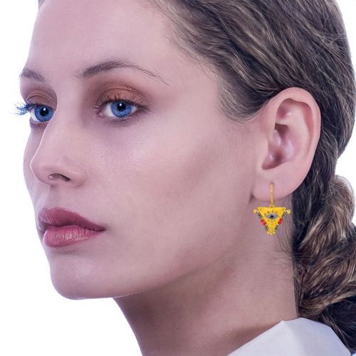 Gold Earrings Evil Eye with Corals - Amaya - Modalova