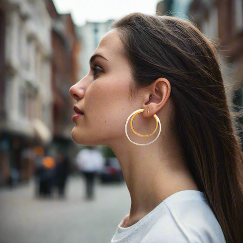 Handmade Gold & Silver Hoop Earrings Double Circles - Alexandros Rallis - Modalova