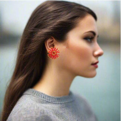 Satin Earrings Bloom Red Gold - Alexandra Tsoukala - Modalova