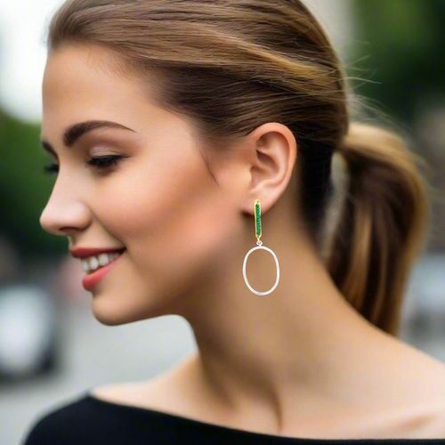 Gold Silver Earrings With Green Gems - Mika Grivaki - Modalova