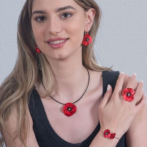 Handmade Silver Red Poppy Short Choker Necklace - Anna Stypsianou - Modalova