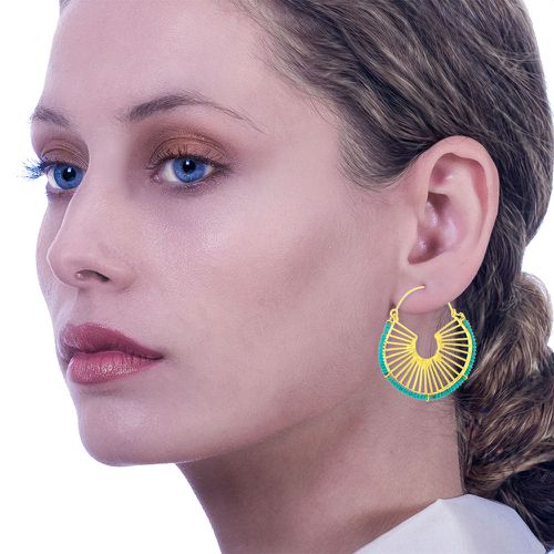 Gold Earrings With Turquoise Waves - Georgia Charal - Modalova