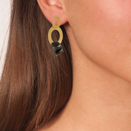 Handmade Gold Dangle Blue Earrings Two Rings - Ismini Pachi - Modalova