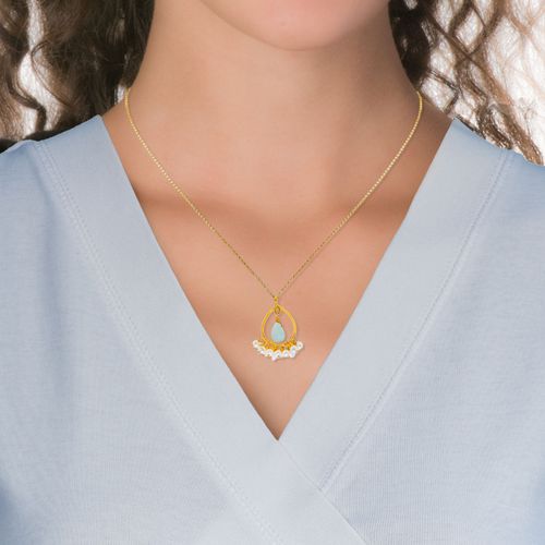 Gold Necklace with Chalcedony & Pearls IAnthos - Tonia Makri - Modalova